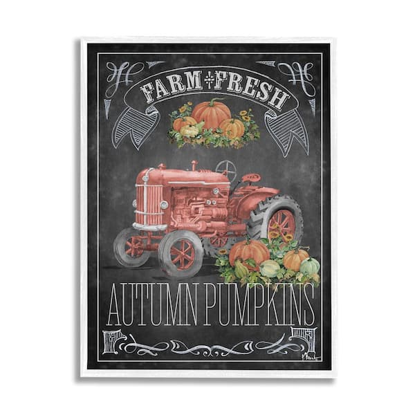 Stupell Industries Autumn Tractor Chalkboard by Paul Brent 1 Piece Framed Graphic Print Travel Poster Art Print 14 in. x 11 in.