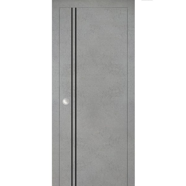 Sartodoors 24 in. x 80 in. 1 Panel Concrete Finished Solid Wood with Honeycomb Sliding Door with Hardware