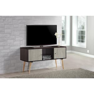 47 in. Chocolate and Grey Oak Wood TV Stand Fits TVs Up to 60 in. with Storage Doors