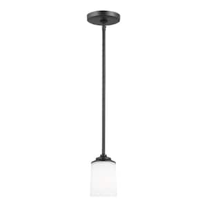 Kemal 1-Light Midnight Black Transitional Mini Pendant with Etched/White Inside Glass Shade
