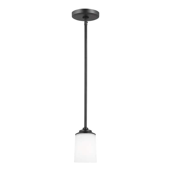Generation Lighting Kemal 1-Light Midnight Black Transitional Mini Pendant with Etched/White Inside Glass Shade