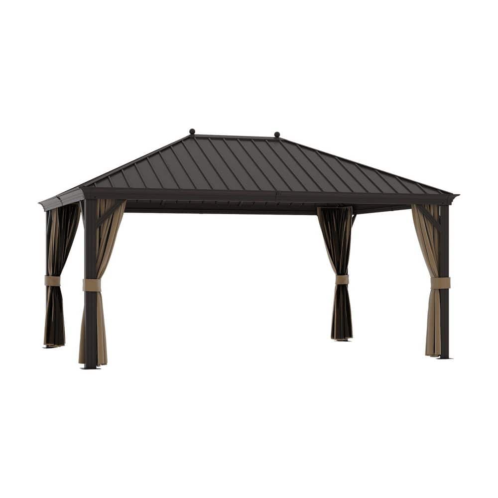 12 ft. x 16 ft. Iron Roof Hardtop Gazebo Aluminum Frame Gazebo with Mesh and Curtains price history on PriceWatchPro
