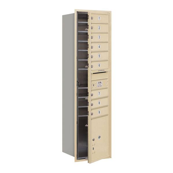 Salsbury Industries 56-3/4 in. Max Height Unit Sandstone Private Front Loading 4C Horizontal Mailbox with 9 MB1 Doors/1 PL