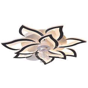 Modern 1 Light dimmable Integrated LED Black Flower Ceiling Fan Chandelier for Living Rooms, Bedrooms and Dining Rooms