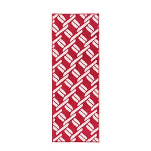 Baize Chain Red and White 2 ft. 2 in. x 6 ft. Tufted Runner Rug