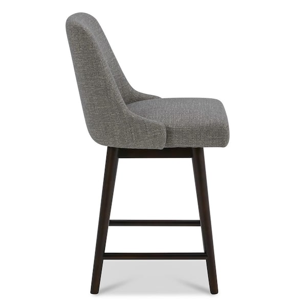 26 in. Maisie Fog Gray High Back Wood Swivel Counter Stool with Fabric Seat
