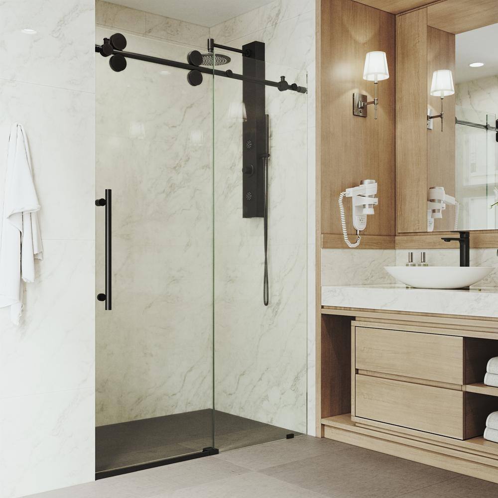 Elan 48-52" Matte Black Frameless Sliding Shower Door with Clear Glass