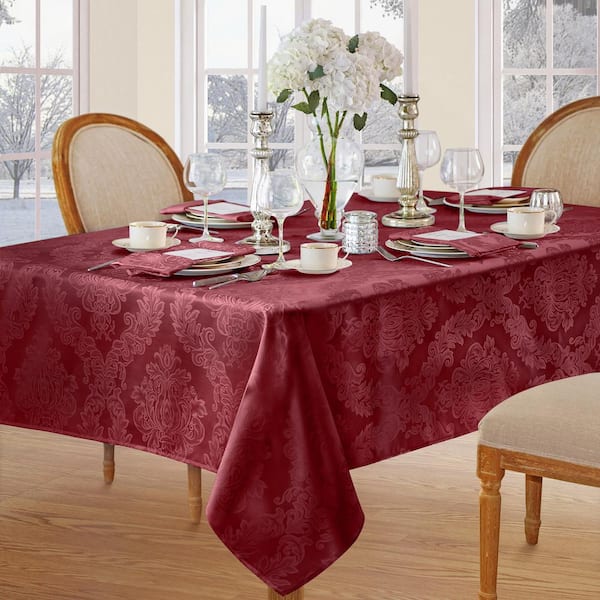 Elrene 52 in. W X 52 in. L Burgundy Barcelona Damask Fabric Tablecloth