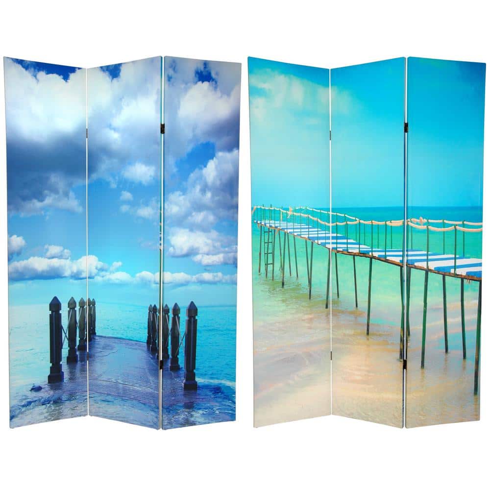 Oriental Furniture 6 ft. Printed 3-Panel Room Divider CAN-BEACH3 - The ...