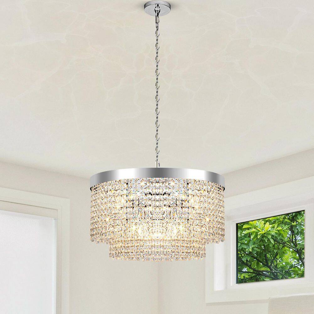 23.23 in. 9-Light Modern Glam Chrome Two-Tier Chandelier with Drum Crystal Shade for Living Room, Dining price history on PriceWatchPro
