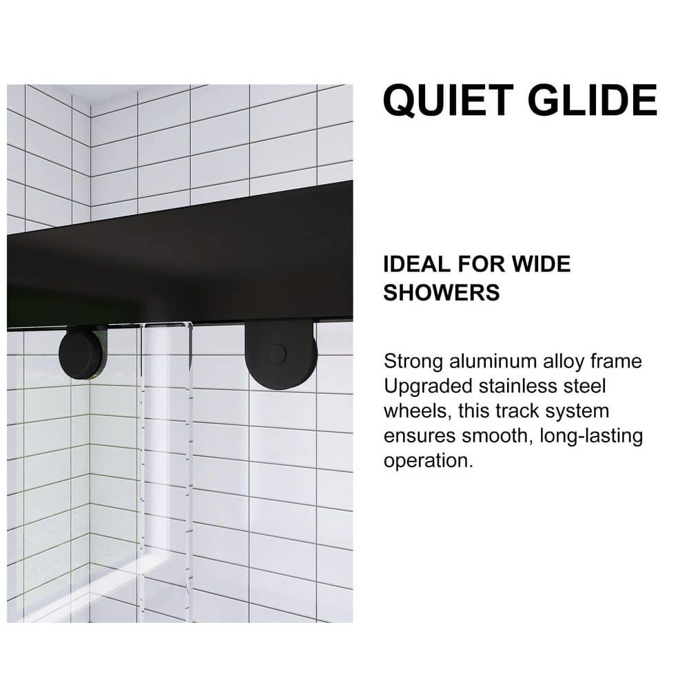 60" Matte Black Aluminum Framed Double Sliding Shower Door