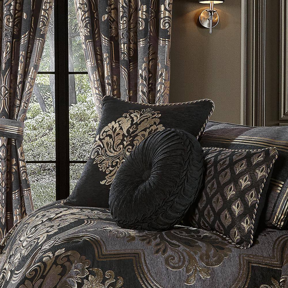 Sayreville Black and Gold Embroidered Square Throw Pillow