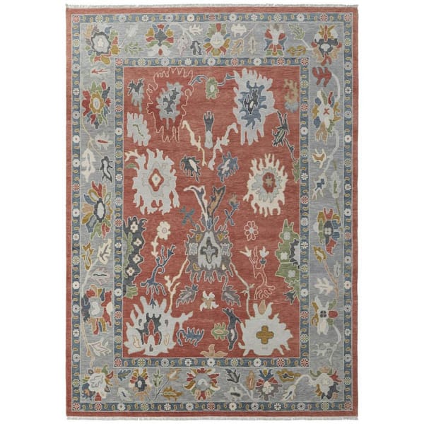 Gray, Red, Ivory 8 ft. x 12 ft. Floral Area Rug