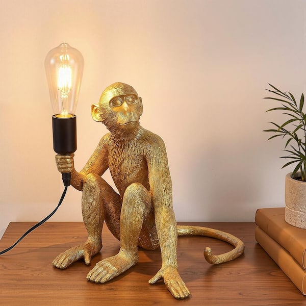 OUKANING 12.5 in. Gold Retro Decorative Desk Resin Sitting Monkey