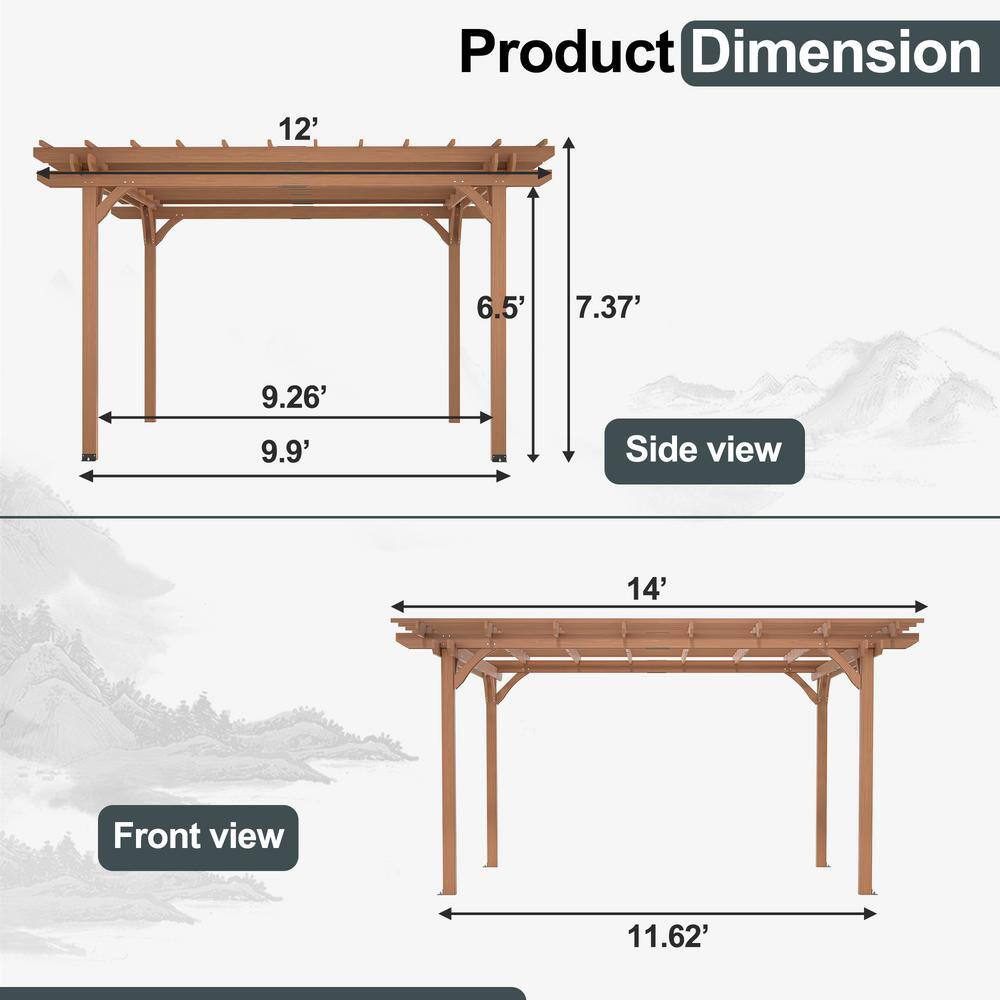 14' x 12' Natural Wood Outdoor Pergola with Flat Canopy