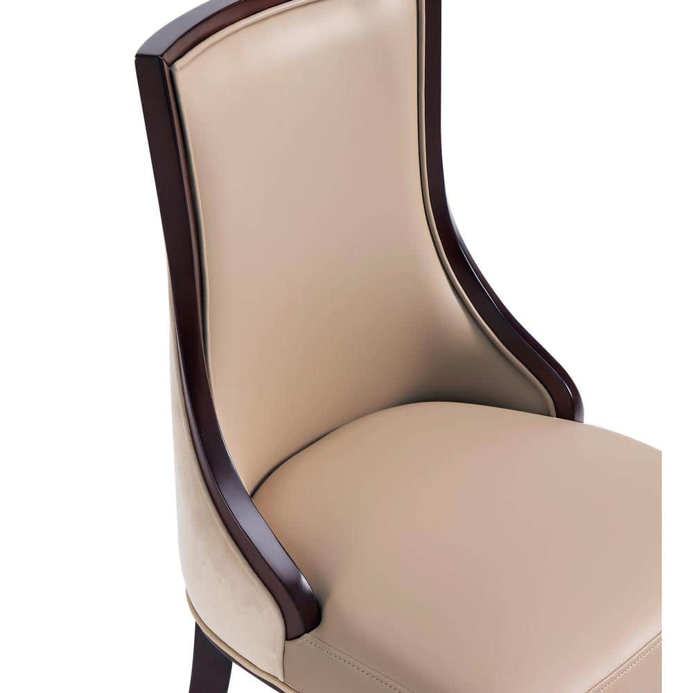 Tan Faux Leather Upholstered Parsons Side Chair with Beech Wood Legs