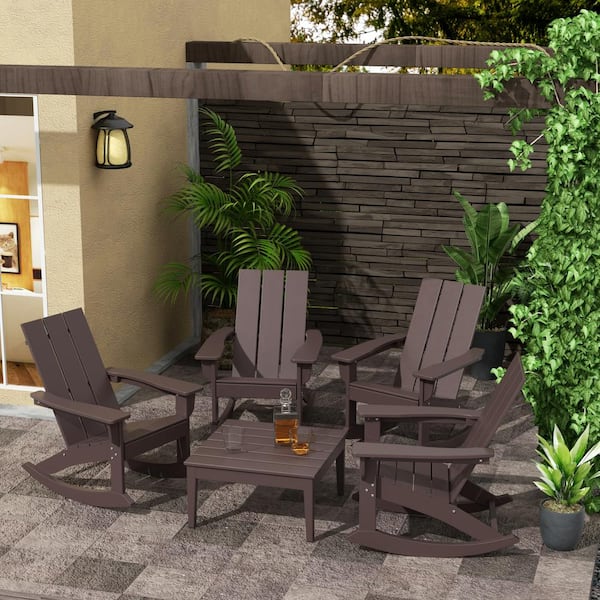 Shoreside Dark Brown Modern 17 in. Tall Square HDPE Plastic Outdoor Patio Conversation Coffee Table