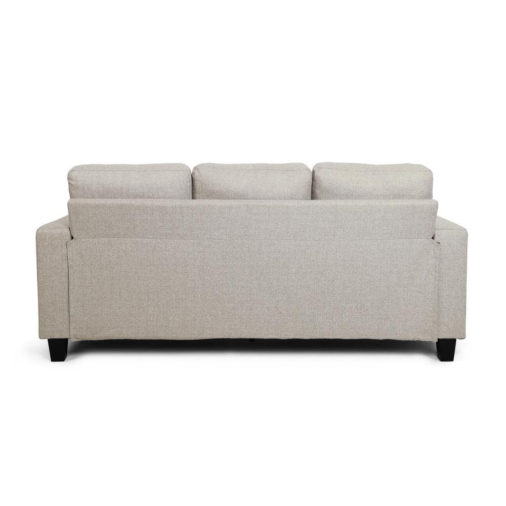 Beige and Espresso 76" Tufted Polyester and Wood 3-Seater Sofa