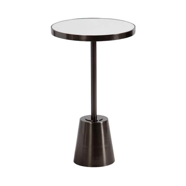 Kate and Laurel Tira 14 in. Pewter Round Mirror End Table