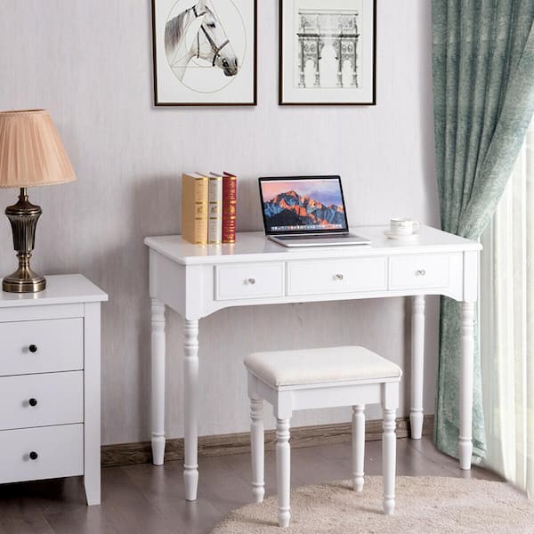 Gymax 7 Drawers Vanity Set Dressing Table with Tri-Folding Mirror White GYM03254 The Home Depot
