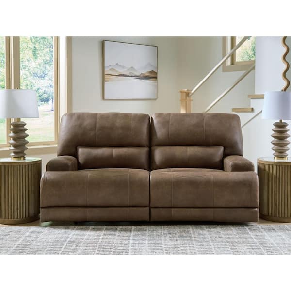 Bealeaf 82 in. Square Arm Faux Leather Rectangle Power Reclining Sofa with USB Ports in Brown
