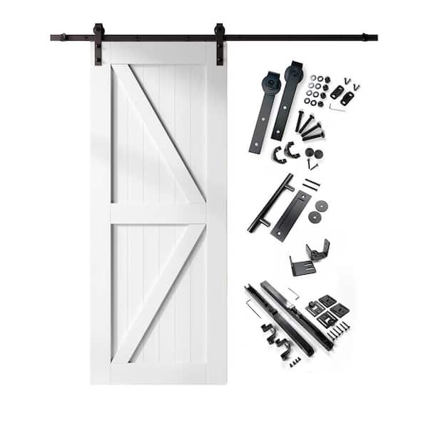 HOMACER 36 in. x 96 in. K-Frame White Solid Pine Wood Interior Sliding Barn Door with Hardware Kit, Non-Bypass