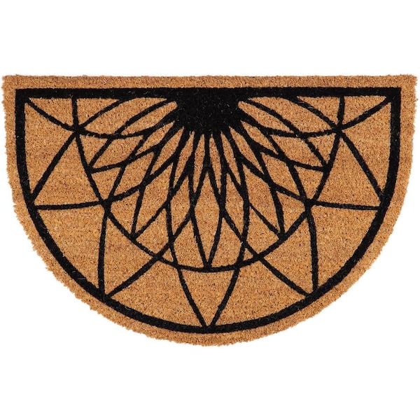 Door Scraper Natural Diamond Rosace Black 24 in. x16 in. Recycled Rubber Backing Half Round Door Mat