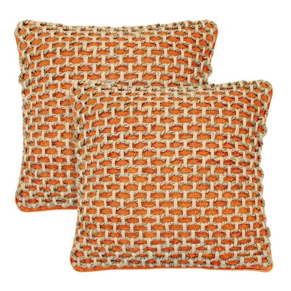 Boho Living Jada Harvest Orange 18 in. x 18 in. Braided Jute Decorative Throw Pillow Cover
