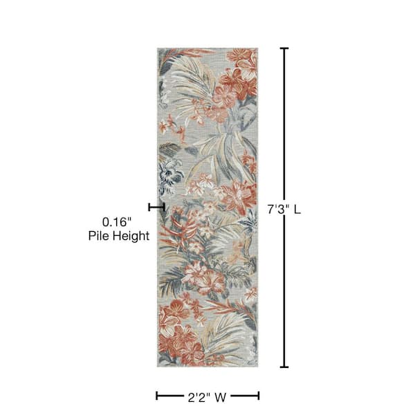 Tayse Rugs Tropic Floral Gray 2 ft. x 3 ft. Indoor/Outdoor Area Rug