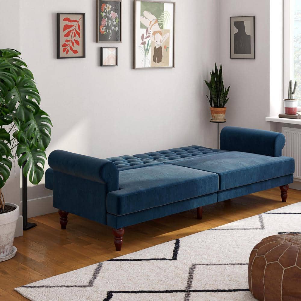 Cassidy Blue Velvet Twin Tufted Convertible Sofa Bed