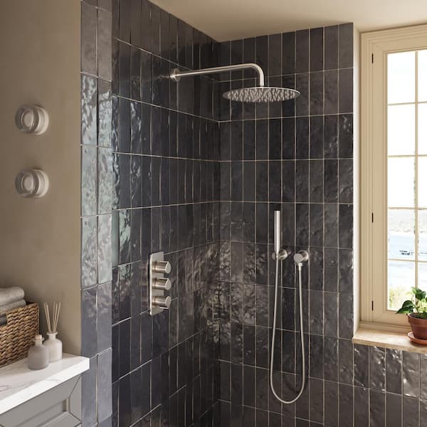 Round 1-Spray Pattern with 2.5 GPM 12 in. Wall Mount Ceiling Mount Fixed Shower Head Stainless Steel in Brushed Nickel-A