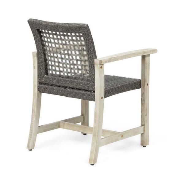 Light Gray Wash Velvet Curved Wood Outdoor Patio Dining Chair in