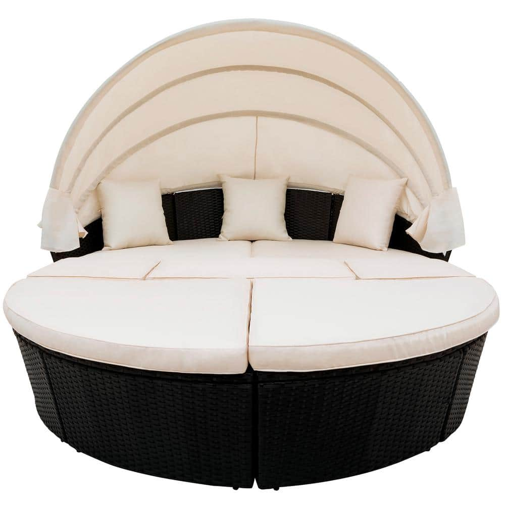 Utopia 4niture Kaira Wicker Outdoor Day Bed with Beige Cushions and ...