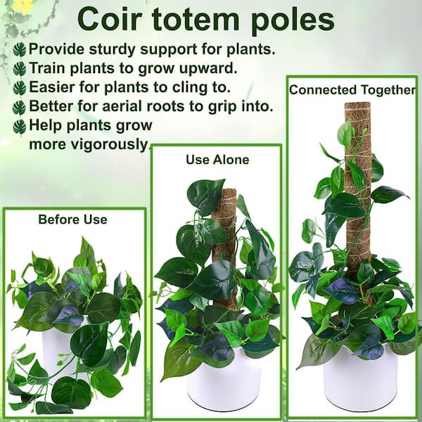 OGETFUUR 5-Piece 17 in. and 12 in. Coco Coir Moss Pole Plant Support for Indoor Plants