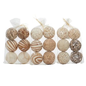 White Handmade Dried Plant Orbs & Vase Filler with Varying Designs (3- Pack)