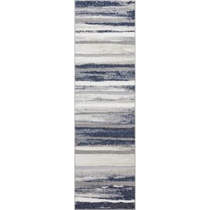 Charlotte Collection Retro Blue 2 ft. x 7 ft. 3 in. Runner Rug