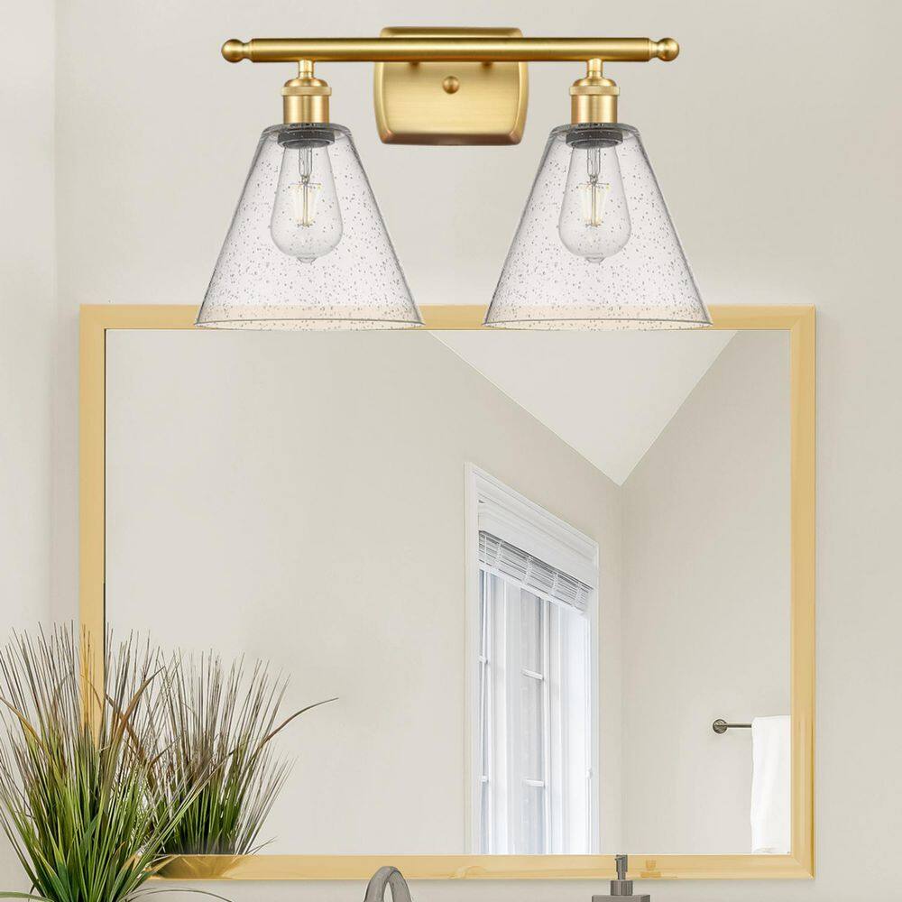 Berkshire 18 in. 2-Light Satin Gold Vanity Light with Glass Shade price history on PriceWatchPro