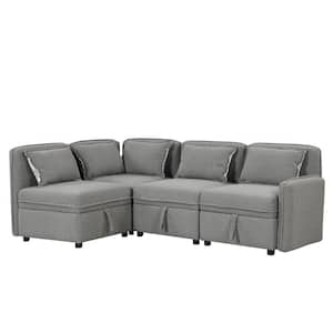 122.8 in. W Minimalist Straight Arm Chenille Modular Sectional Sofa in. Gray with 5-Pillows and Storage