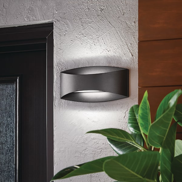 Greeleyville 5 in. 2-Light Sand Black Integrated LED Outdoor Wall Light Lantern Sconce with Frosted Glass