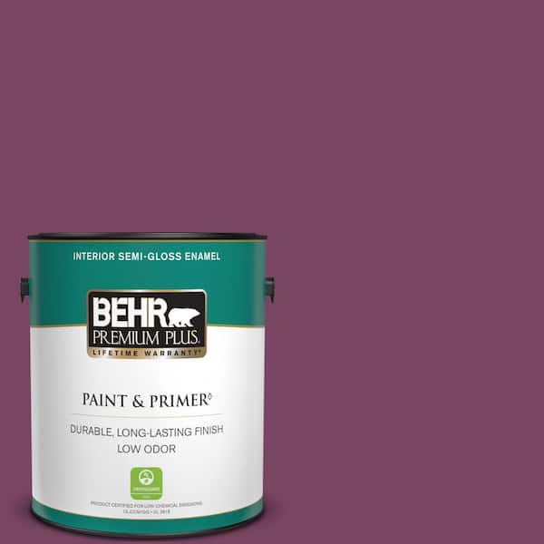 BEHR PREMIUM PLUS 1 gal. #690B-7 Plum Jam Semi-Gloss Enamel Low Odor Interior Paint & Primer