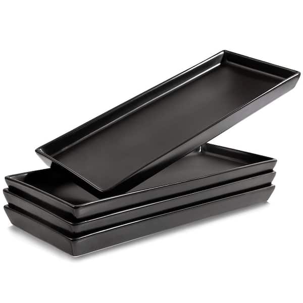 14x6 in. Rectangle Matte Black Ceramic Decorative Platter (Set of