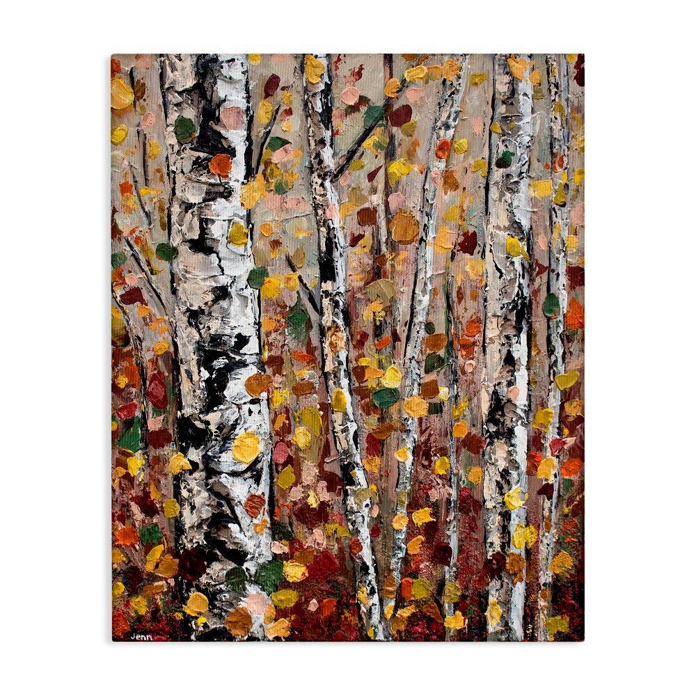 Autumn Birch Trees Abstract Leaves by Jen Seeley 1-Piece Wrapped Unframed Nature Graphic Art Print 36 in. x 48 in. price history on PriceWatchPro