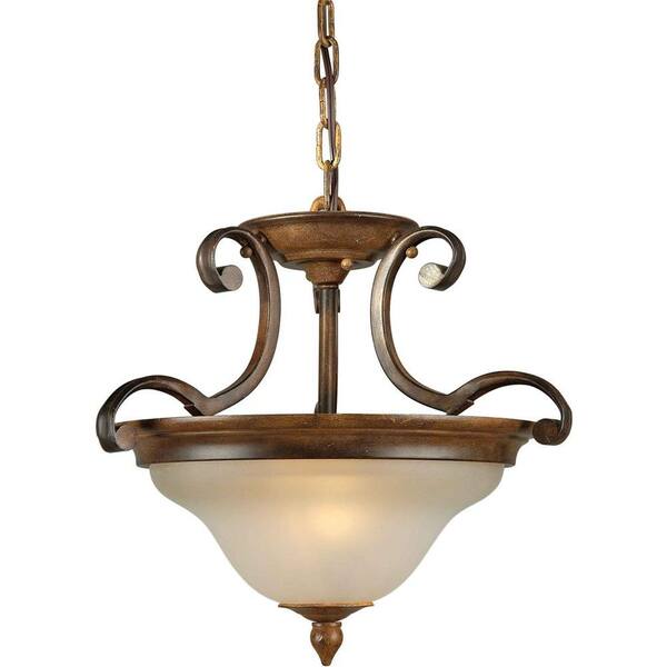 Forte Lighting 2-Light Semi Flush Mount Rustic Sienna Finish Shaded Umber Glass-DISCONTINUED