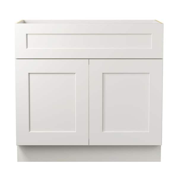 36 in. W x 21 in. D x 34.5 in. H Ready to Assemble Plywood Sink Base Kitchen Cabinet Bath Cabinet in White with 2 Doors
