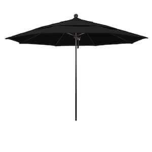 11 ft. Bronze Aluminum Commercial Market Patio Umbrella with Fiberglass Ribs and Pulley Lift in Black Sunbrella