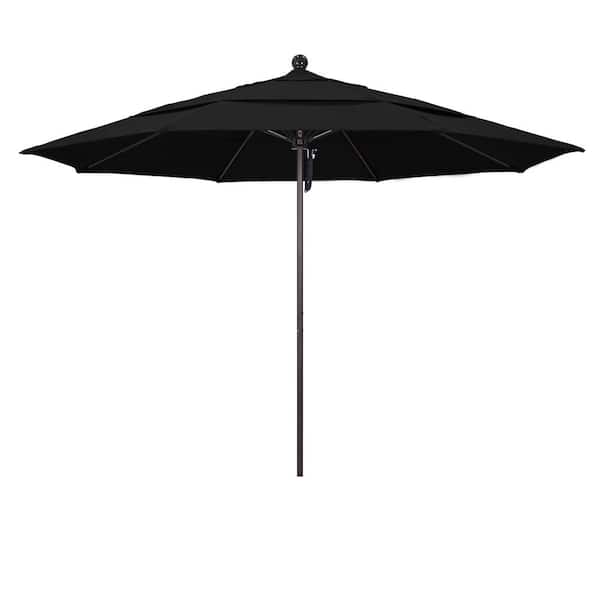 California Umbrella 11 ft. Bronze Aluminum Commercial Market Patio Umbrella with Fiberglass Ribs and Pulley Lift in Black Sunbrella