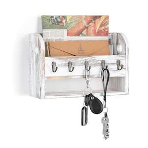 Mail and Key Holder for Wall with 5 Key Hooks, Rustic Wall Mail Sorter with Shelf