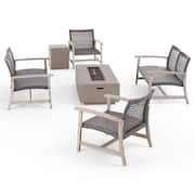 Augusta Light Grey Washed Finish 6-Piece Wood Outdoor Patio Fire Pit Seating Set