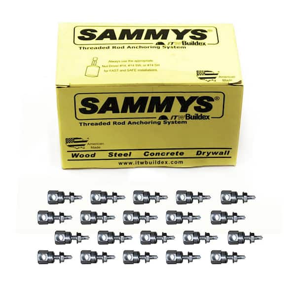 Sammys 1/4-20 in. x 1 in. Horizontal Rod Anchor Super Screw with Teks and 3/8 in. Threaded Rod Fitting for Steel (25-Pack)