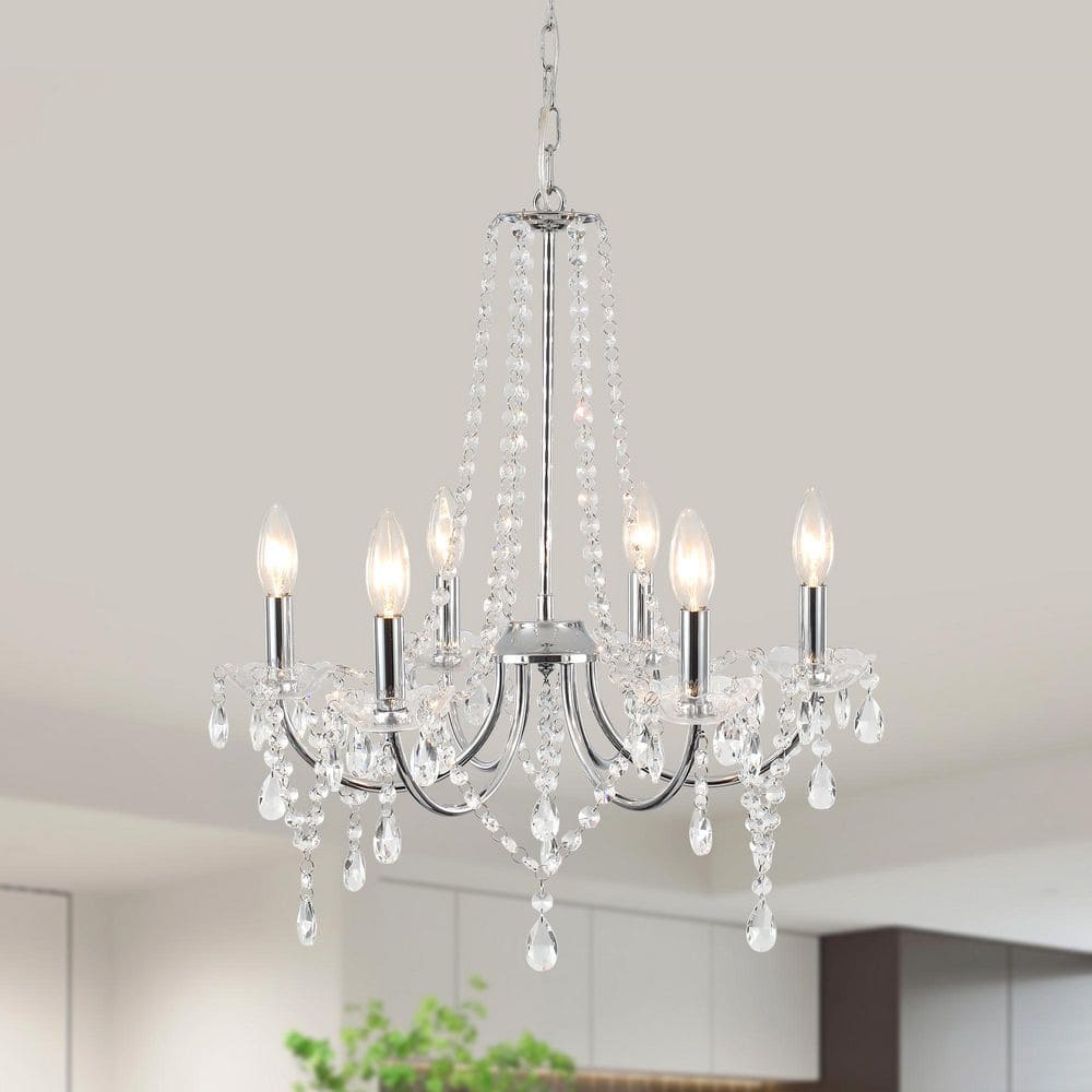 HLJYNJM 6 Light Chrome Crystal Chandelier Classic Candle Style